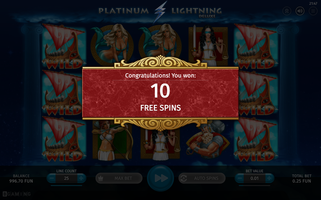 Free spins screen