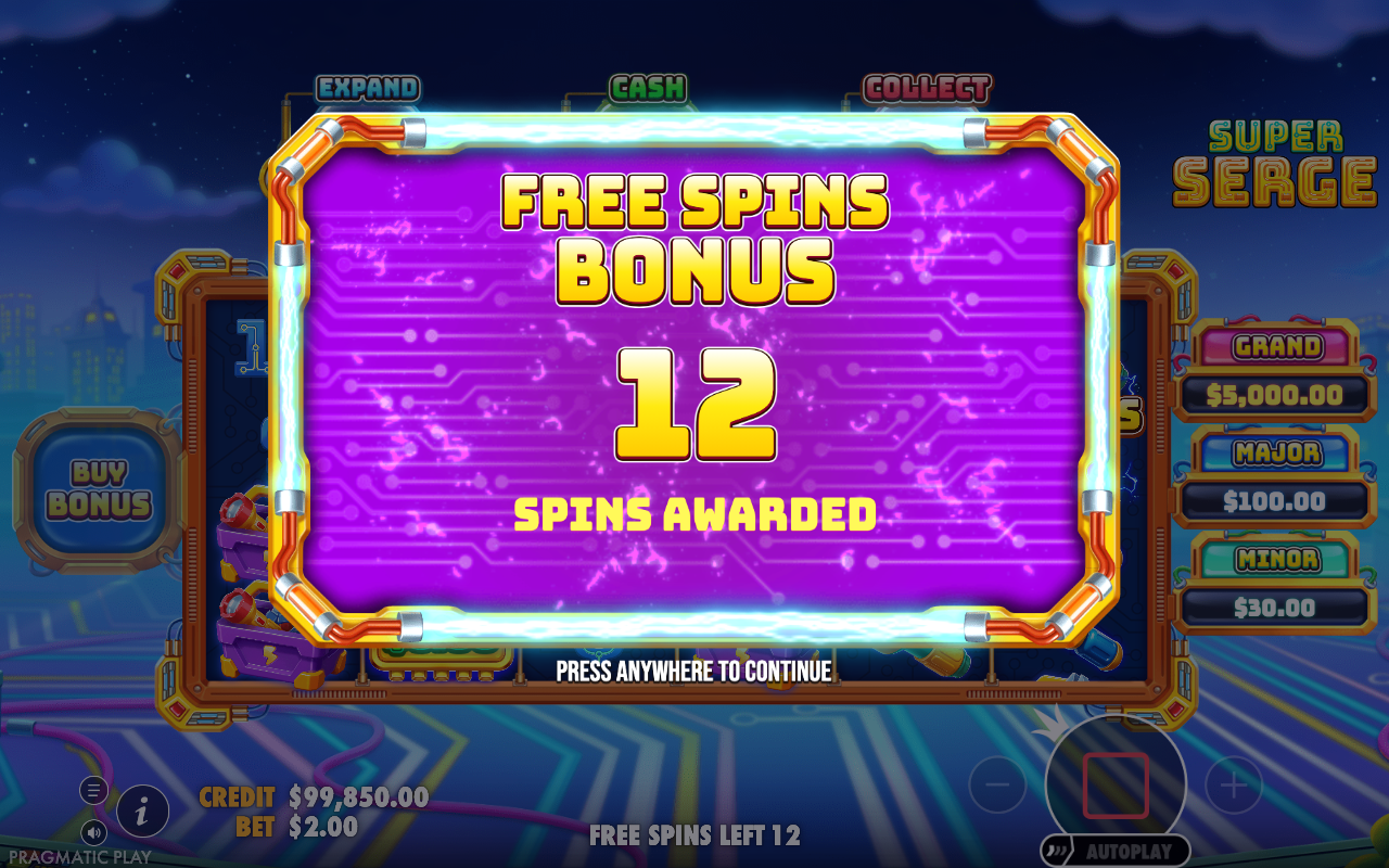 Free spins screen